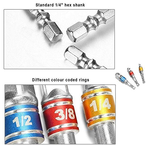 CIGOTU Tools Impact Socket Adapter Set 3pcs Joint Socket 1/4 3/8 1/2 In Hand Power Wrench Ratchet Drill Adapter/Extension Set Turns Power Drill Into High Speed Nut Driver (Black)