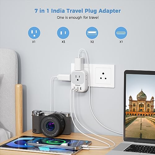 South Africa Plug Adapter 2 Pack, TESSAN Type M Power adapter with 4 AC Outlets 3 USB Ports(1 USB C), Travel Adaptor US to South Africa Botswana Zimbabwe Namibia Nepal