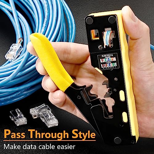 Solsop Pass Through RJ45 Crimp Tool Kit All-in-One Ethernet Crimper Cat7 Cat6 Cat5 Crimping Tool with Network Cable Tester, 50-Pack Cat6 RJ45 Pass Through Connector, 50-Pack Connector Boots