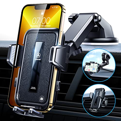 VANMASS 2024 Upgrade [Top Military-Grade] Car Phone Holder, [Newest & Strongest Suction] Cell Phone Car Mount Windshield Dashboard Vent Truck Stand Cradle for iPhone 15 Pro Max 14 13 12 Android