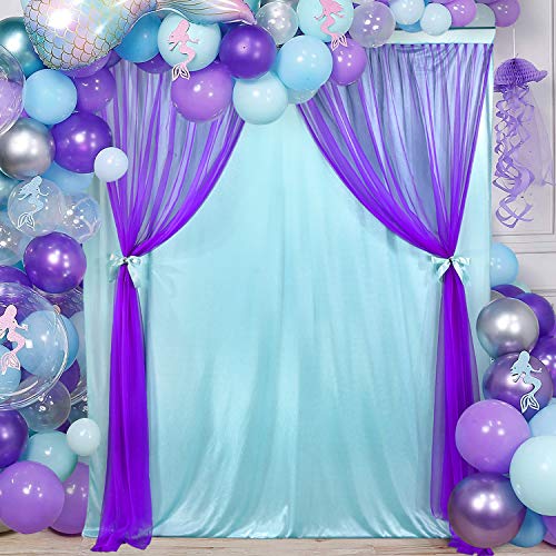 Mermaid Backdrop for Girls Birthday Purple Tulle Backdrop Curtain with Bow Tie for Under The Sea Baby Shower Little Mermaid Party Decorations 5X7ft