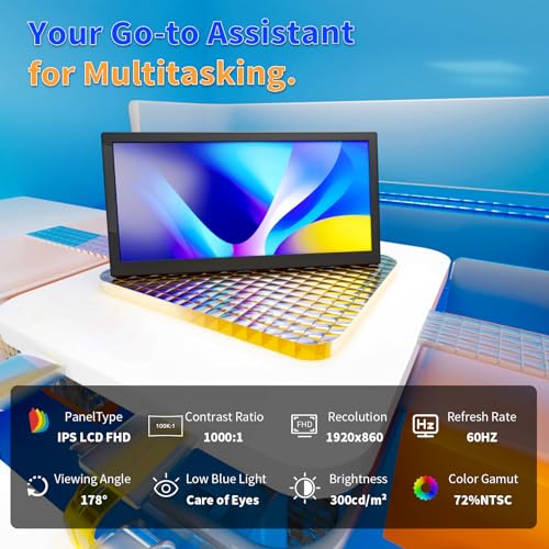 Maxfree L1 12.1" Portable Touch Screen Monitor with Dual Loudspeakers, 10-Points Touch IPS 60Hz FHD for Windows/Mac Laptop, PC, Switch, Android Phone, Xbox, PS4/5
