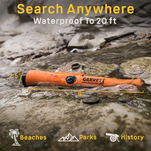 Garrett Pro-Pointer at Waterproof Metal Detector - 20ft Submersible, Orange Visibility, High Sensitivity for Nuggets & Small Targets, 3 Levels, Quick Button Adjustment