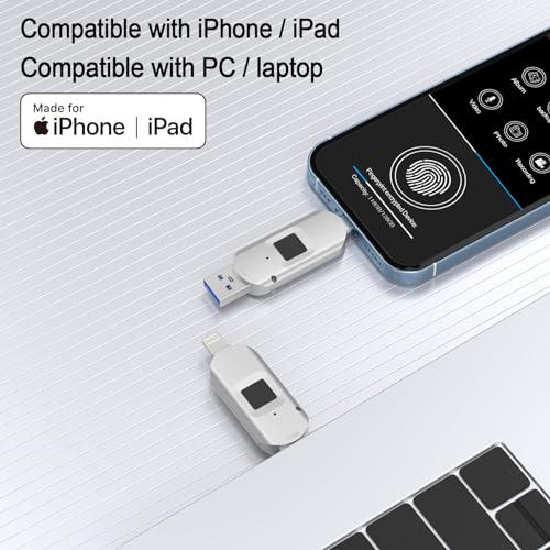 for iPhone USB3.0 Encrypted Drive Drive External Storage Fingerprint Encryption USB Flash Drive for iPhone/iPad/Mac/PC USB3.0 Flash Drive 128GB