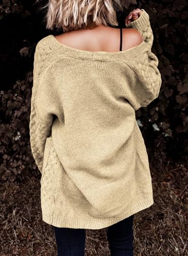 Dokotoo Womens Sweaters 2024 Fashion Oversized Loose Casual Fall Autumn Winter Thick Long Sleeve Open Front Long Cable Knit Cardigans Sweater for Women Outerwear Coat White Medium