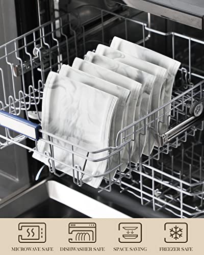 MALACASA Square Dinner Plates, 8.2 Inch Porcelain Serving Plate, Ceramic Dessert Plates Set of 6, Modern White Kitchen Plates, Microwave, Oven, Dishwasher Safe, Series Flora