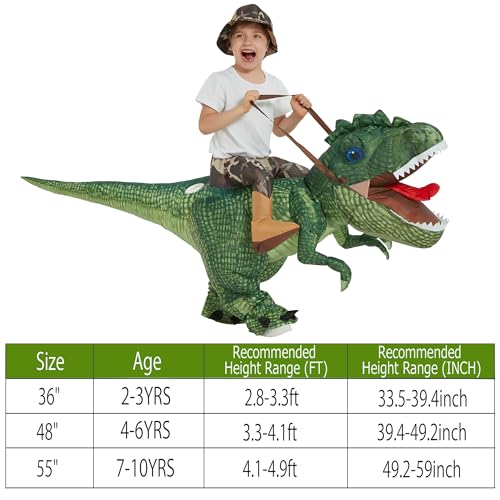 One Casa Inflatable Costume Dinosaur Riding T Rex Air Blow up Funny Party Halloween Costume for Kids (2-3Yrs)