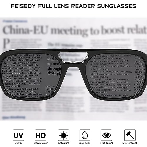 FEISEDY Reading Glasses for Women Men Vintage Square 70s Flat Aviator Sunglasses Anti Glare Eyestrain B2992 Black 1.5x