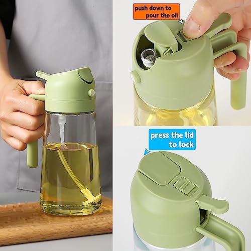 Wsaikis Oil Sprayer for Cooking,2 in 1 Glass Olive Oil Sprayer and Oil Dispenser14.5oz/430ml Oil Spray Bottle (Green)