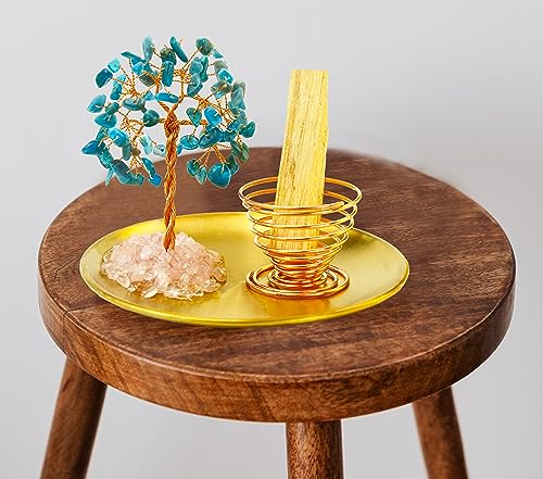 Dreamgirnh Palo Santo Incense Holder, Healing Crystal Tree Incense Burner, Sage Holder for Burning Incense Sticks/Coil/Cones, Smudge Bowl Ash Catcher for Meditation Yoga Spiritual Room Home Zen Decor
