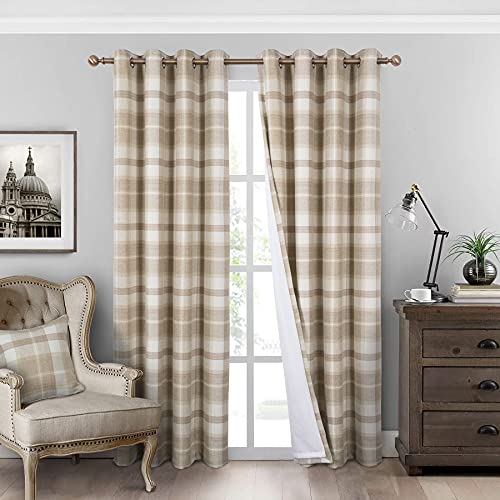 always4u 100% Blackout Plaid Curtains for Bedroom Living Room Woolen Look Sage Green Tartan Grommet Thermal 2 Panels 45 * 95 Sage Green