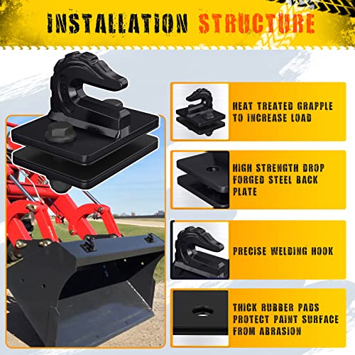 AMBULL Upgrade 2 Pack 3/8" Tractor Bucket Grab Hook Grade 70 Forged Steel Bolt On Grab Hook Tow Hook Mount with Backer Plate,Work Well for Tractor Bucket, RV, UTV,Truck, Max 15,000 lbs, Black