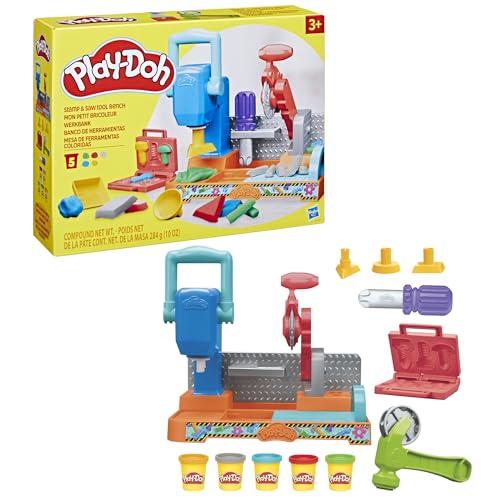 Play-Doh Stamp & Saw Tool Bench Playset, Construction Toys for Boys & Girls 3 Years & Up, Kids Arts & Crafts