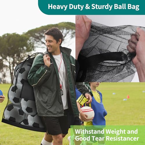 Extra Large Soccer Ball Bag, 40" x 30" Drawstring Mesh Ball Bag with Pocket, Heavy Duty Sport Net Sack for Coaches, Storage Bag for Basketball, Volleyball, Gym Equipment, Swimming Gear (1)