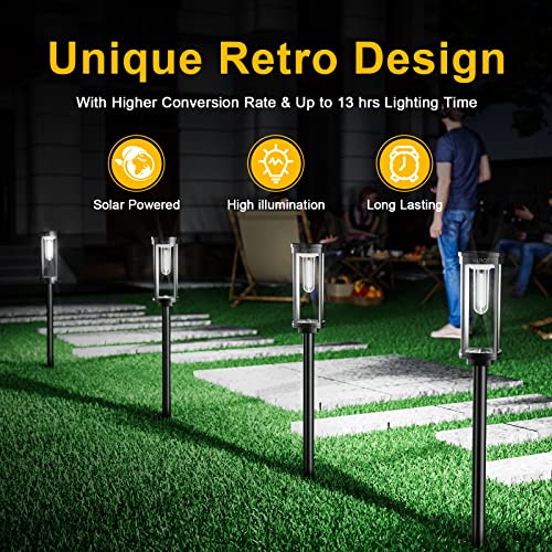 ALFIOT Solar Pathway Lights Solar Outdoor Lights Pathway Waterproof 4 Pack Upgraded Solar Walkway Landscape Lights Outdoor Driveway Lights,Auto On/Off Lights for Yard Lawn Patio (Cool White)