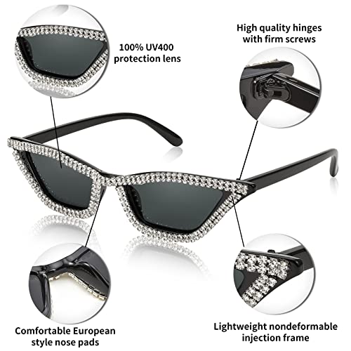 FEISEDY Small Cat Eye Sunglasses for Women Vintage Square Sparkling Crystal Trendy Retro Cateye Sunglasses B2317