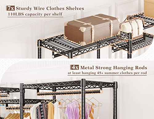 Raybee Clothes Rack Heavy Duty Clothing Racks for Hanging Clothes Adjustable Clothing Rack Portable Clothes Racks for Hanging Clothes Wire Garment Rack Wardrobe Closet Black 13.9" D x 70.6" W x 77" H