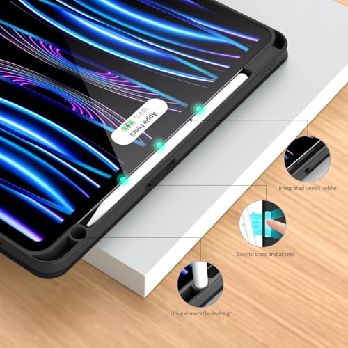 JKSML Case for iPad Pro 11, Case with Pencil Holder for iPad Pro 11 Inch 2022/2021/2020, Protective Case for iPad Pro 11 4th/3rd/2nd Generation, Soft Silicone TPU Case, Black