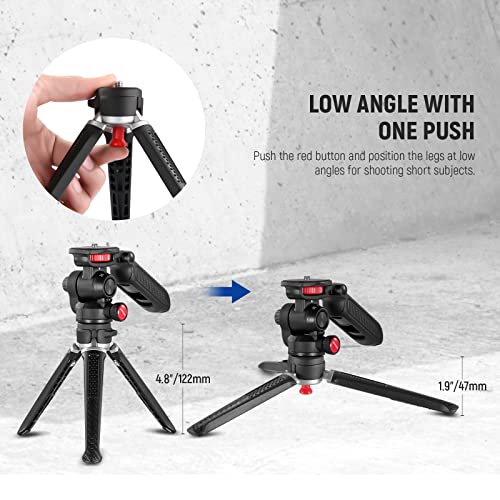 NEEWER Mini Desk Tripod for Camera and Phone with Handle/Phone Holder/Action Camera Adapter/360° Pan & Tilt, Stable Grip Portable Table Tripod Compatible with iPhone GoPro Samsung DSLRs, TS003