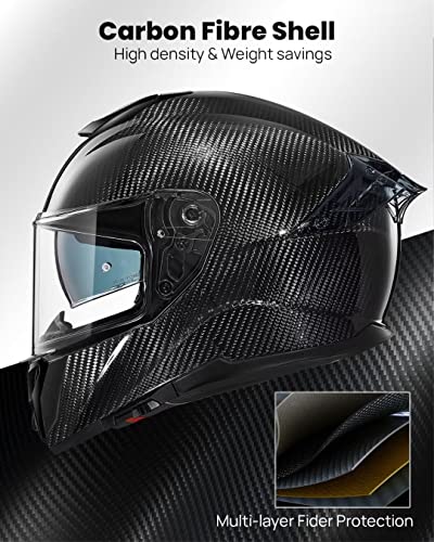 ILM Carbon Fiber Motorcycle Helmets Lightweight Full Face Dual Visor Helmet with Rear Wing Pinlock Compatible Motorbike Street Bike DOT ECE Men Women Model 861C (CarbonFiber3K, S)
