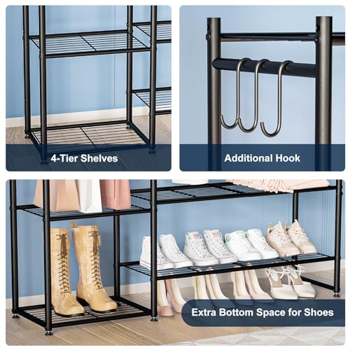 Wardrobe Closet, Portable Clothing Rack for Hanging Clothes, Free Standing Closet Organizers and Storage System with 4 Tiers Shelves for Cloakroom Bedroom, Black