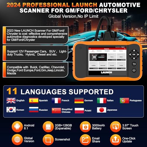 LAUNCH X431 Creader Elite 2.0 FGC OBD2 Scanner, Bi-Directional Scan Scanner for Ford, GM, Chrysler, All Fr ee Reset Full System Diagnostic Scanner, AUTOVIN, Online Feedback, Lifetime Free Update