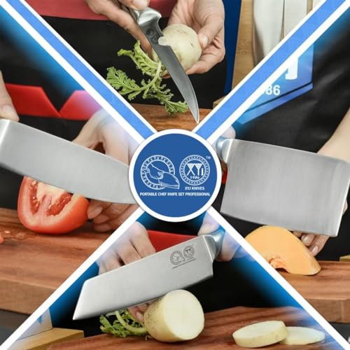 XYJ 8-Piece Stainless Steel Knife Set with Sheath & Bag - Professional Chef's Knives for Meat, Vegetable & Kitchen Tasks, Ergonomic Handles for Comfortable Cutting