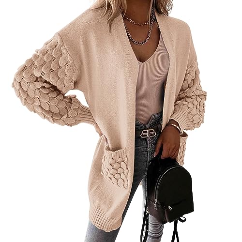 PRETTYGARDEN Women's Cardigan Sweaters Fall Clothes Open Front Cable Knit Oversized Winter Coats Outerwear (Beige,Small)