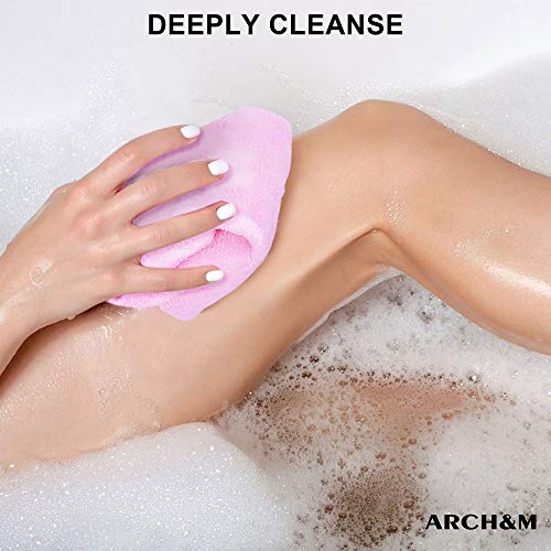 ARCH&M Exfoliating Washcloth Towel Japanese Washcloth Nylon Bath Wash Towel Korean Exfoliating Towel Beauty Washcloth Sponge Loofah Body Scrub Back Scrubber for Shower Cloth 3 Pack (Blue x 3)