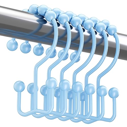 Titanker Shower Curtain Hooks Rings, Rust-Resistant Metal Double Glide Shower Hooks for Bathroom Shower Rods Curtains, Set of 12 Hooks - Space Silver