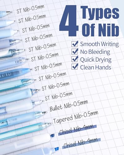 Four Candies 14Pack Pastel Gel Ink Pen Set,Cute Retractable 0.5mm Fine Point Pen,Note Taking Aesthetic Pens,12 Pack Black Ink Pens with 2Pack Highlighter, Smooth Writing Pens for School, Office (Blue)