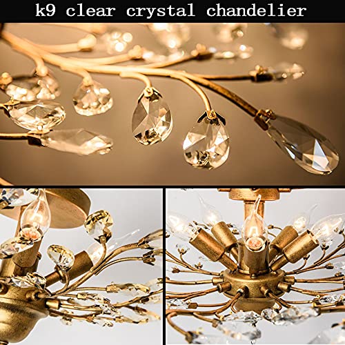 Ganeed Crystal Chandeliers,K9 Crystal Ceiling Light,Vintage Light Fixtures Pendant Lighting for Living Room Bedroom Restaurant Porch Hallway (4-Light,Golden)