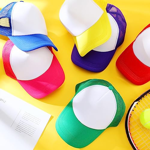 Jeyiour 48 Pack Trucker Hat Bulk Polyester Adjustable Plain Mesh Sublimation Blank Baseball Cap for Women Men Kids(Small,Mixed Colors)