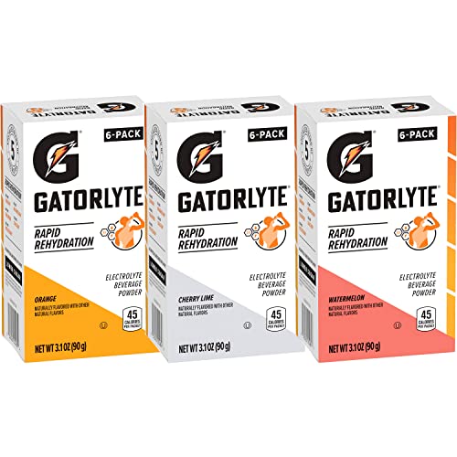 Gatorlyte Rapid Rehydration Electrolyte Beverage, Variety Pack, Lower Sugar, Specialized Blend of 5 Electrolytes, No Artificial Sweeteners or Flavors, 18 pack, 1 pack mixes with 16.9oz (500ml) water