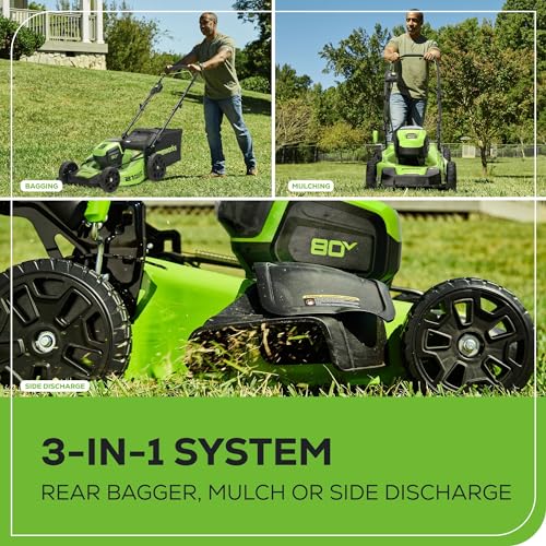 Greenworks 80V 21" Brushless Cordless (Push) Lawn Mower (75+ Compatible Tools), (2) 2.0Ah Batteries and 30 Minute Rapid Charger Included
