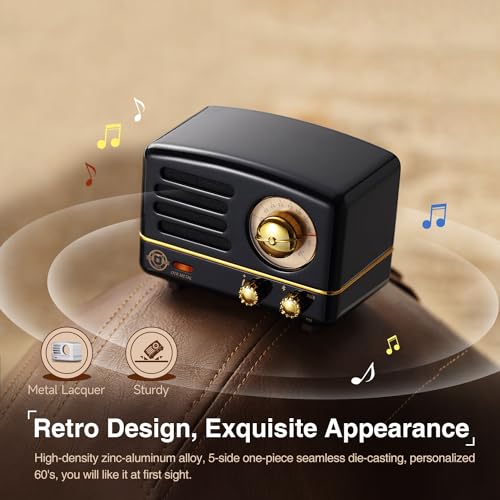 Muzen Portable Bluetooth Speaker, OTR Metal Retro Small Wireless Speaker, FM Radio with Antenna AUX, 10h+ Long Playtime, High Fidelity Stereo Audio with Suitcase, Room Office Decor, Festival Gift