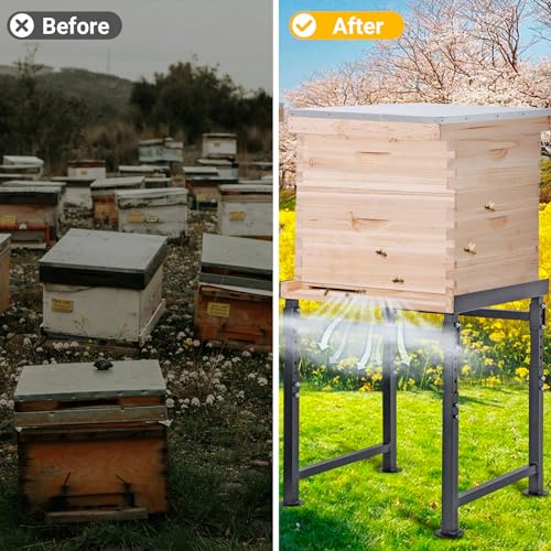Neorexon Adjustable Metal Hive Stand, Sturdy Beehive Stand Adjustable Height 15” - 19” & Adjustable Width 14.5” - 24.5”, Easy to Assemble Bee Stand for Beekeeping