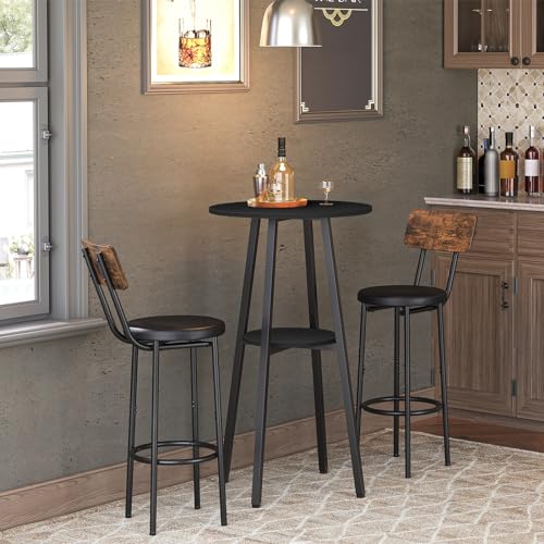 HOOBRO Bar Table, Round Pub Table, 2-Tier Bistro Table with Storage, 37.4" High Top Table for Small Spaces, Cocktail Table with Top Particleboard for Kitchen, Easy to Assemble, Black BB55BT01