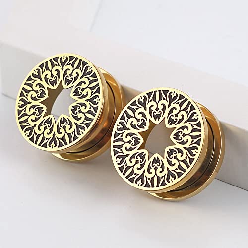 Earblity 2PCS 8mm/0g Gold Rustic Ear Gauges for Stretched Earlobes Basic Ear Plugs Tunnels Hypoallergenic 316 Stainless Steel Ear Body Piercing Jewelry for Women Men
