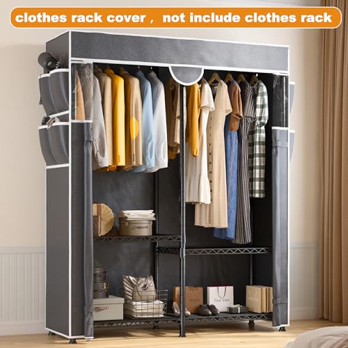 Raybee Garment Rack Cover Only Fabric Clothes Rack Cover with Zipper Clothing Rack Cover with PVC Clear Window & 8 Side Storage Pockets Garment Rack Cover Only 46" W X 75.1" H X 17.9" D (Medium)