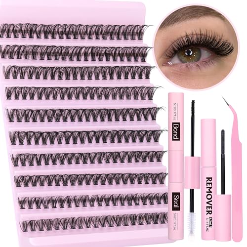 DIY Lash Extension Kit Individual Eyelash Extension Kit 200Pcs Cluster Lashes Kit Eyelash Extension Clusters with Bond,Seal and Lash Extension Remover Lash Tweezers at Home by TNFVLONEINS (Kit,40D)