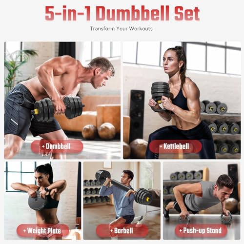 FEIERDUN Adjustable Dumbbells, 40lbs Free Weight Set with 4 Modes, Used as Barbell, Kettlebells, Push up Stand, Fitness Exercises for Home Gym Suitable Men/Women