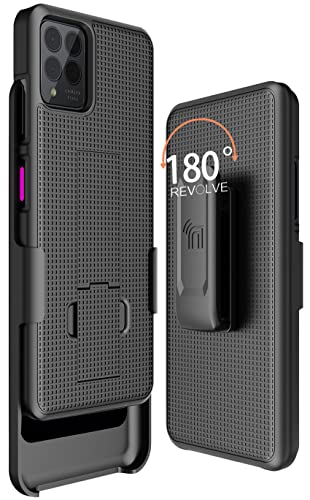 Case with Clip for T-Mobile REVVL 6X Pro 5G (2023) / REVVL 6 Pro 5G (2022), Nakedcellphone Slim Hard Shell Phone Cover with Kickstand and [Rotating/Ratchet] Belt Hip Holster Holder Combo - Black