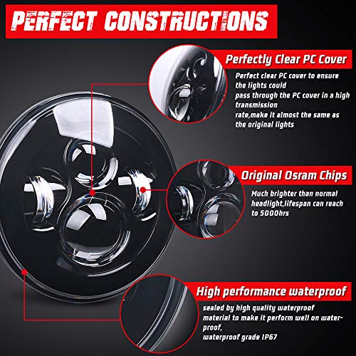 Tugwuetlwu 7" LED Headlight 4.5" Auxiliary Fog lights Kit Compatible with Harley Davidson Road King Electra Glide Heritage Softail Deluxe Ultra Limited CVO Tri Tour Glide Ultra Classic with Bracket