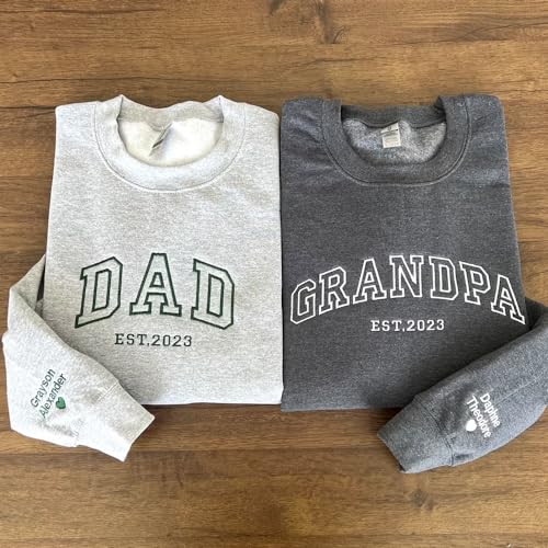 GODMERCH Personalized Embroidered Dad Est 2023 Hoodie, Custom Dad Embroidered Shirt, Customized Dad Est with Kid Names on Sleeve, Custom Embroidered Hoodie, Dad