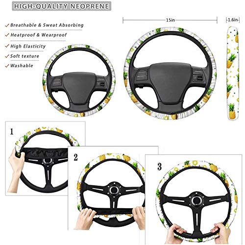 Advocator Galaxy Wolf Car Seat Cushion with Seatbelt Covers+Key Chain+15 inch Steering Wheel Cover Full Set of 8pcs Universal Car Interior Decorative for Women Ladies Gifts