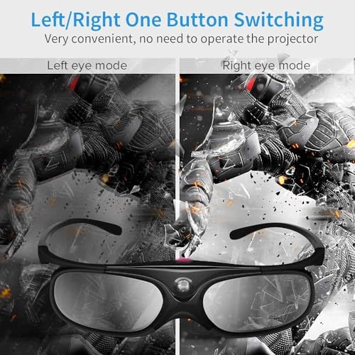 BOBLOV DLP Link 3D Glasses, 144Hz Rechargeable Active Shutter Eyewear Compatiable with Optoma, BenQ, Acer, ViewSonic, Vivitek, Panasonic, Dell, Other DLP-Link 3D Projectors (Black - 4Pack)