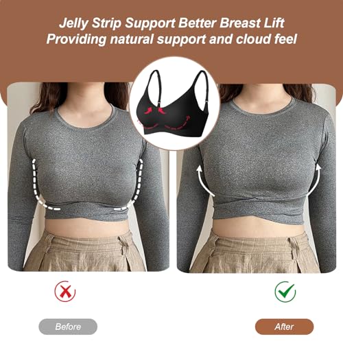 OEAK Womens Push Up Everyday Bras Comfortable Wireless Bralettes V Neck Seamless Bra Smooth Brassiere Wire Free Basic Bras Black M