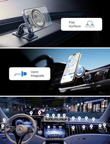 LISEN Fits MagSafe Car Mount Car Phone Holder,Strong Magnetic Phone Holder for Car Magsafe, Dashboard Vent iPhone 16 Car Mount Holder Car Accessories for iPhone 16 15 14 13 12 Pro Max,Black