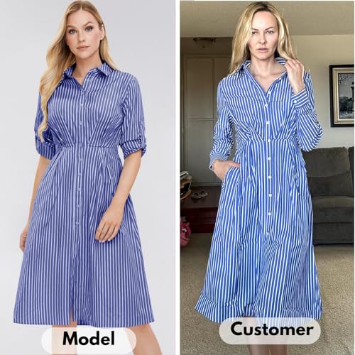 EXLURA Women's Long Sleeve Striped Button Down Shirt Dress with Pockets 2024 Fall Midi Dresses Business Casual Outfit